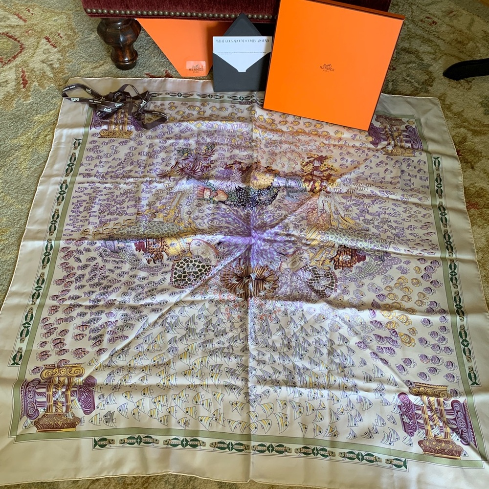 Hermès Scarf - White Recontre Ocean 90 Mm